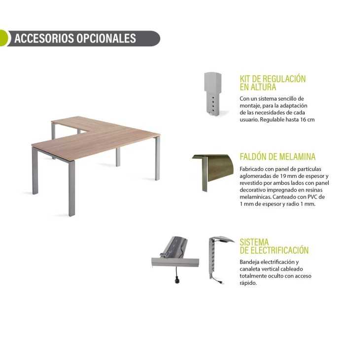 Mesa de oficina PORTICO + ala izquierda, estructura metálica
