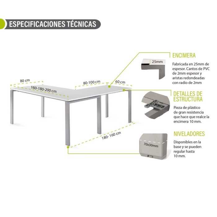 Mesa de oficina PORTICO + ala izquierda, estructura metálica