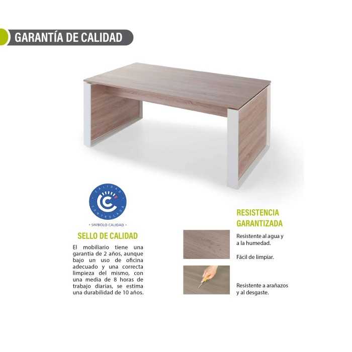 Mesa de despacho recta OMEGA color olmo y marco lateral DM blanco, 180-200 cm