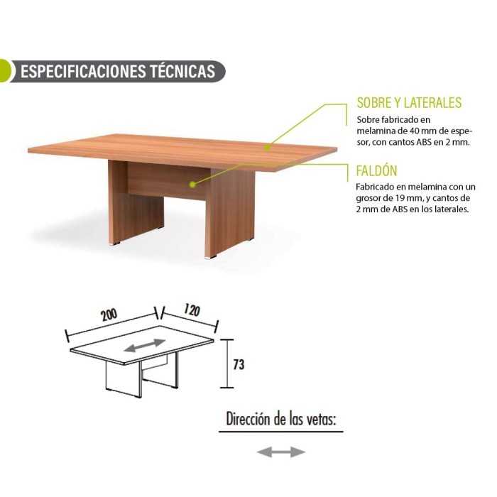 Mesa reunión KARINA, rectangular, medida 200x120 cm