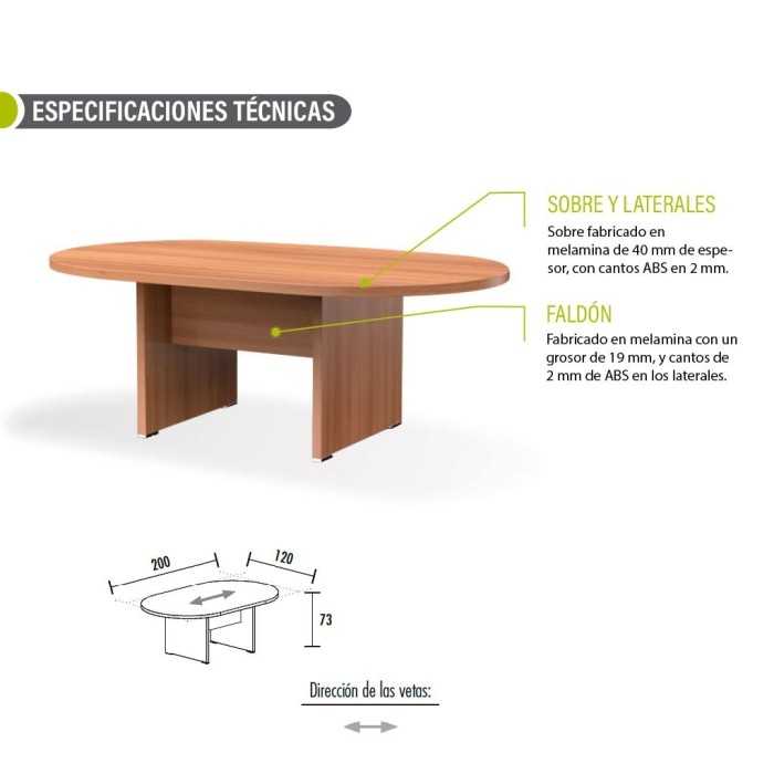 Mesa de reunión KARINA, ovalada, medida 200x120 cm