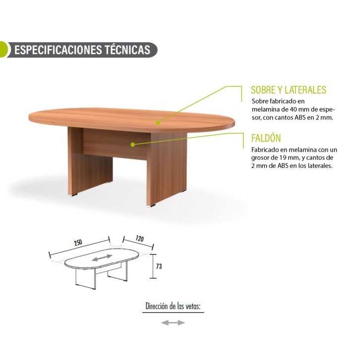 Mesa de reunión, KARINA, ovalada, medida 250x120 cm
