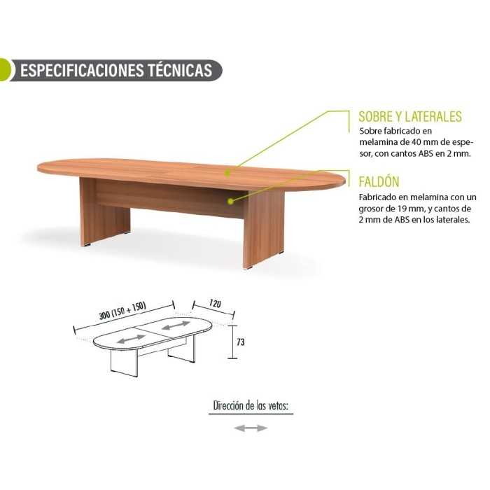 Mesa de reunión KARINA ovalada 300x120 cm