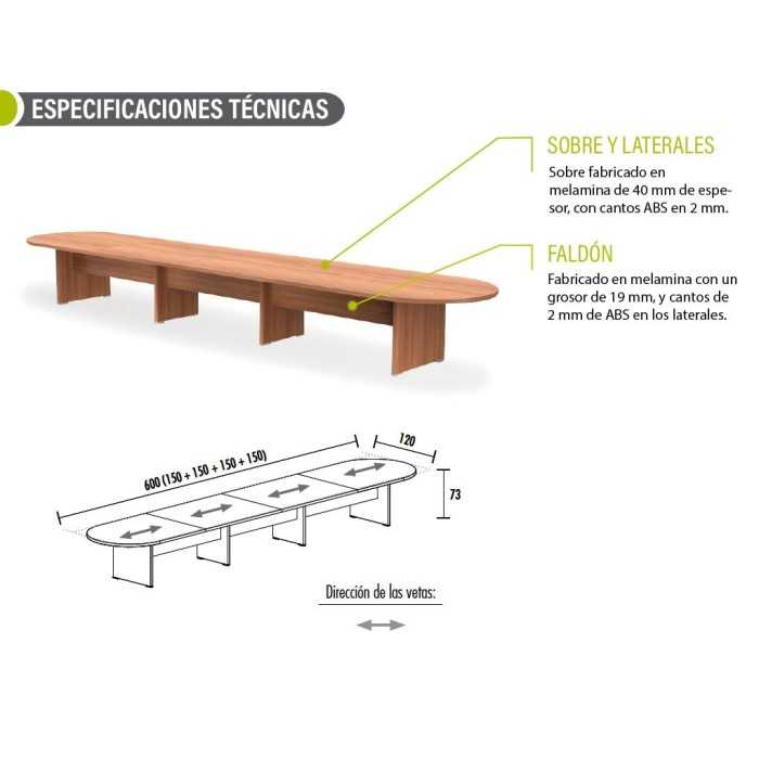 Mesa reunión KARINA, ovala, medida 600x120 cm