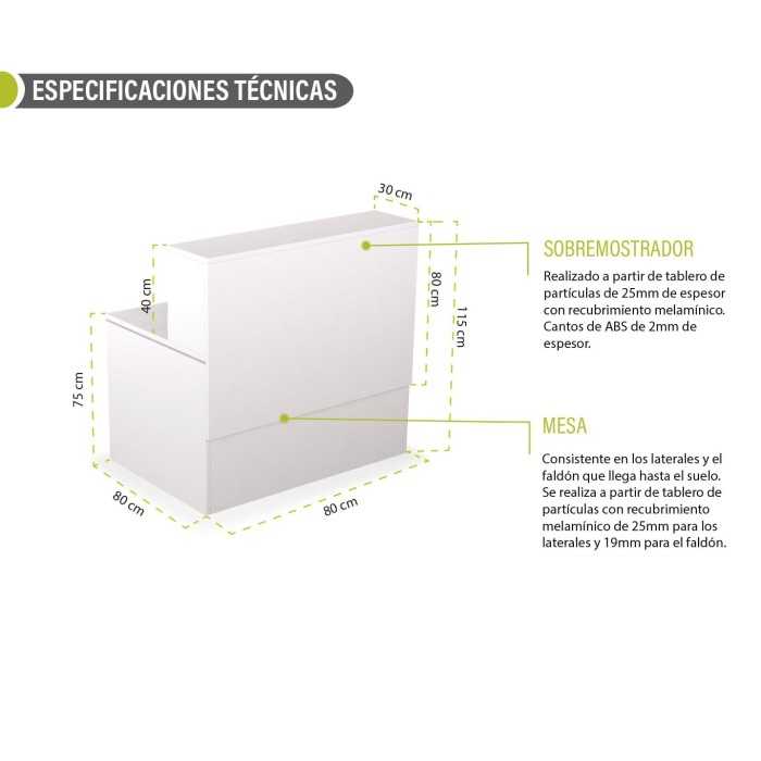 Mostrador de recepción compuesto por mesa y sobremostrador 80 cm Tekno