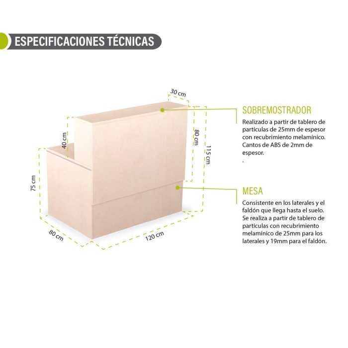 Mostrador de recepción Tekno con sobremostrador 120 cm
