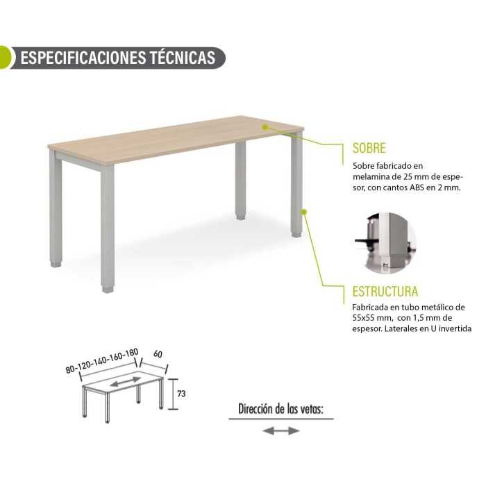 Mesa de oficina TEMPO, estructura 4 patas fijas, fondo 60 cm