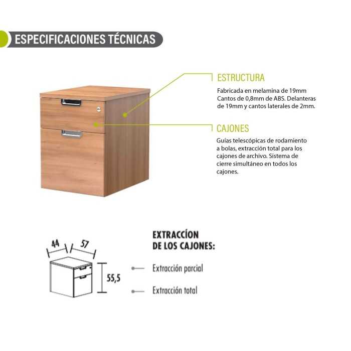 Cajonera de oficina KARINA, cajón + archivo, con cerradura, rodante