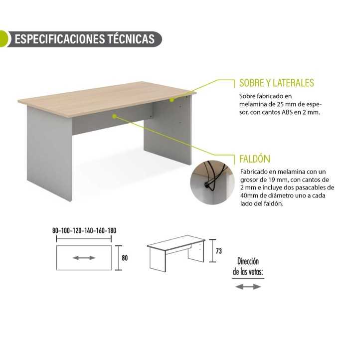 Mesa de oficina serie TONO T3, estructura y faldón en plata, varias medidas disponibles