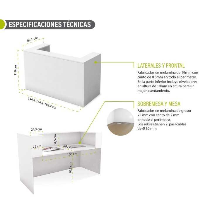 Mostrador de recepción individual ZETA, con pasacables