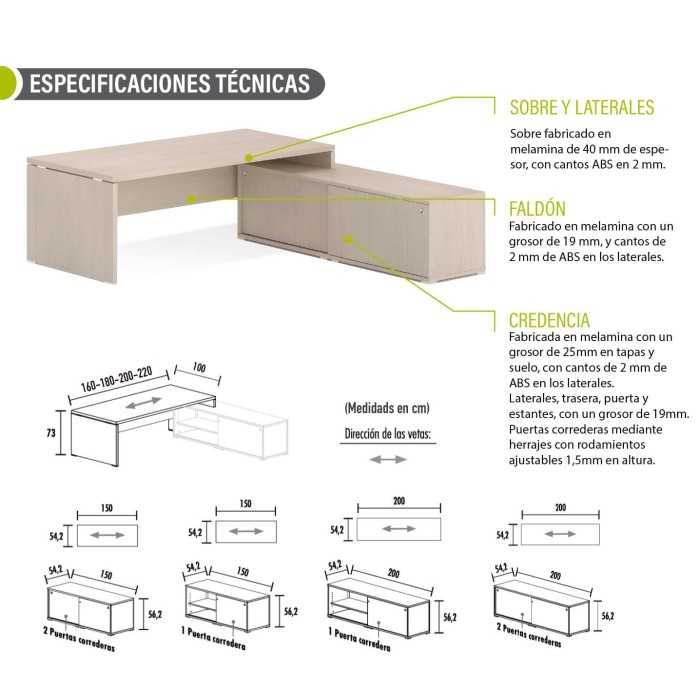 Mesa despacho con credencia KARINA, elegante y profesional, alto almacenaje
