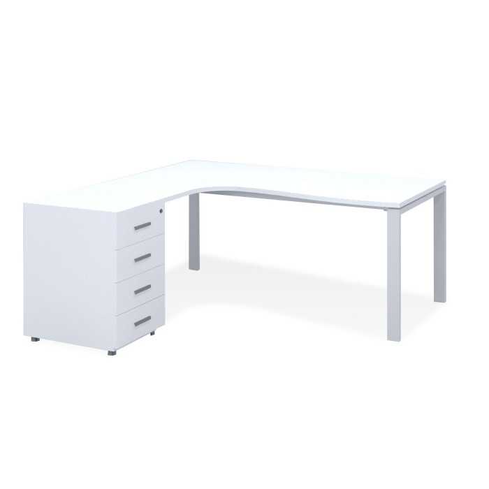 Mesa de oficina compacta PORTICO, ala con cajonera de 4 cajones 