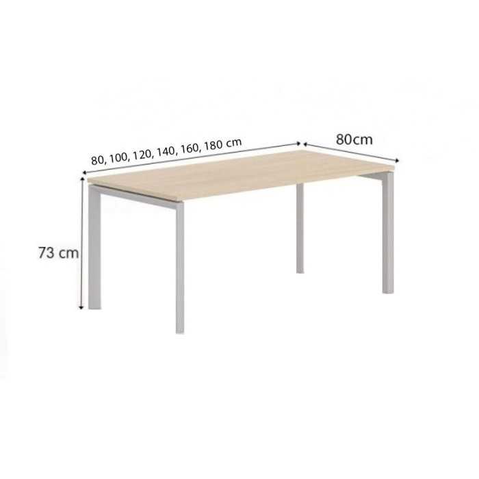 Mesa de despacho Serie STAR, estructura 4 patas metálica, fondo 80 cm