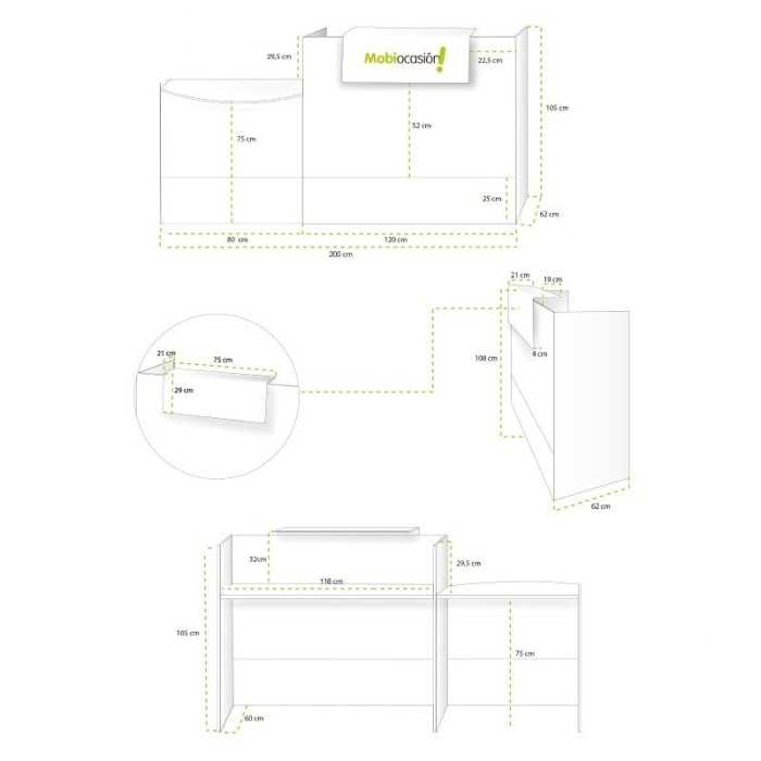 Mostrador recepción MOBI 200 cm, blanco, sobremostrador y zócalo grafito