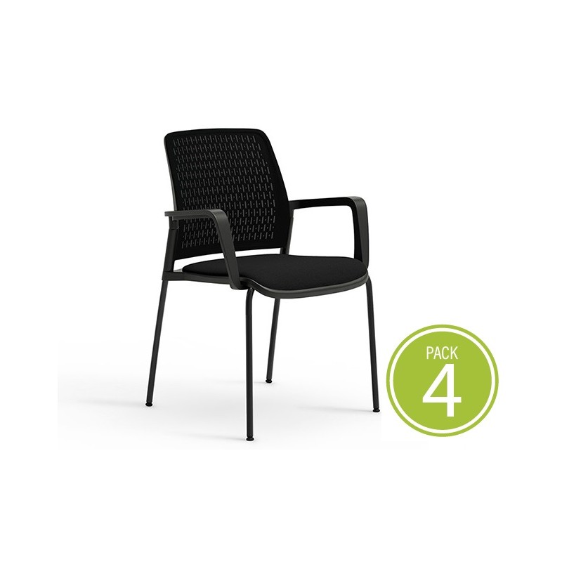 Pack de 4 sillas confidente TEMA con brazos, estructura negra