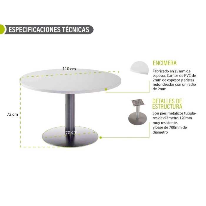 Mesa de reunión redonda pie metálico Blanco/Olmo de 110 CM