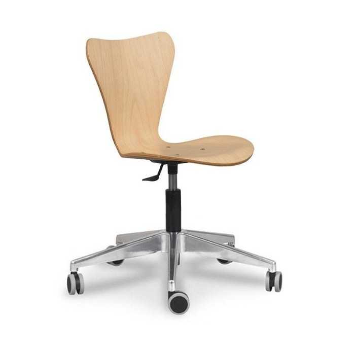 Silla de oficina VERTICE 3, giratoria con ruedas, madera, sin brazos, base aluminio