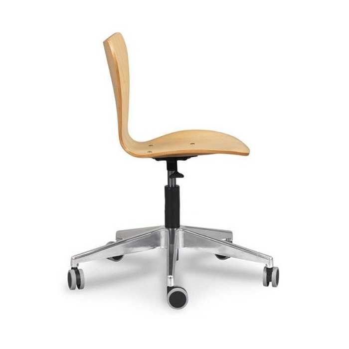 Silla de oficina VERTICE 3, giratoria con ruedas, madera, sin brazos, base aluminio
