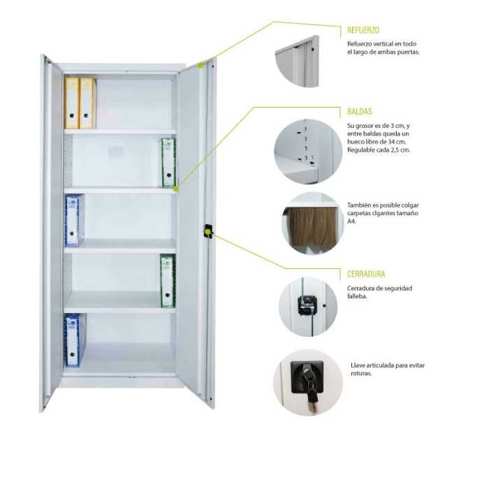 Armario metálico de oficina de puertas abatibles ancho 80 cm