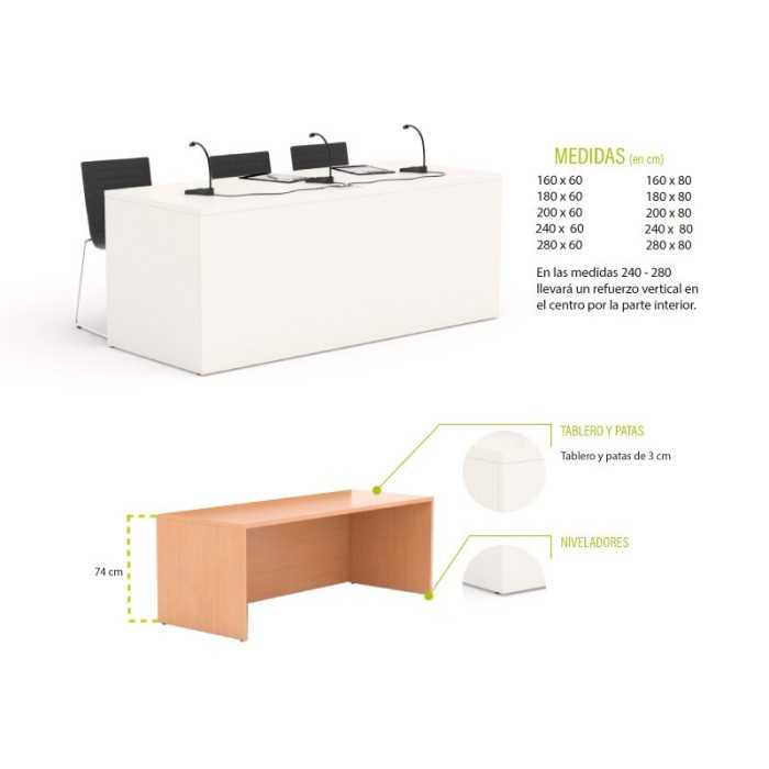 Mesa de conferencias recta, varias medidas disponibles