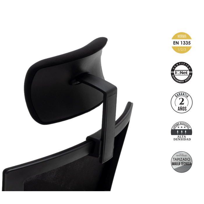 Silla de oficina ergonómica ATLANTA de Euromof, cabecero, brazos 3D, base aluminio pulido
