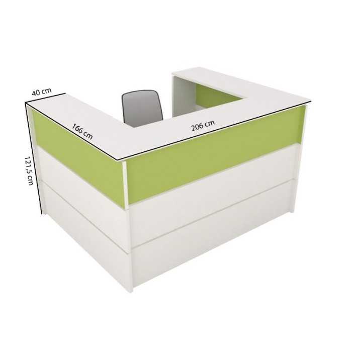 Mostrador de recepción MERKA forma de U con mesa, frontal de 3 paneles