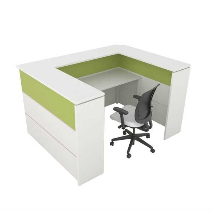 Mostrador de recepción MERKA forma de U con mesa, frontal de 3 paneles
