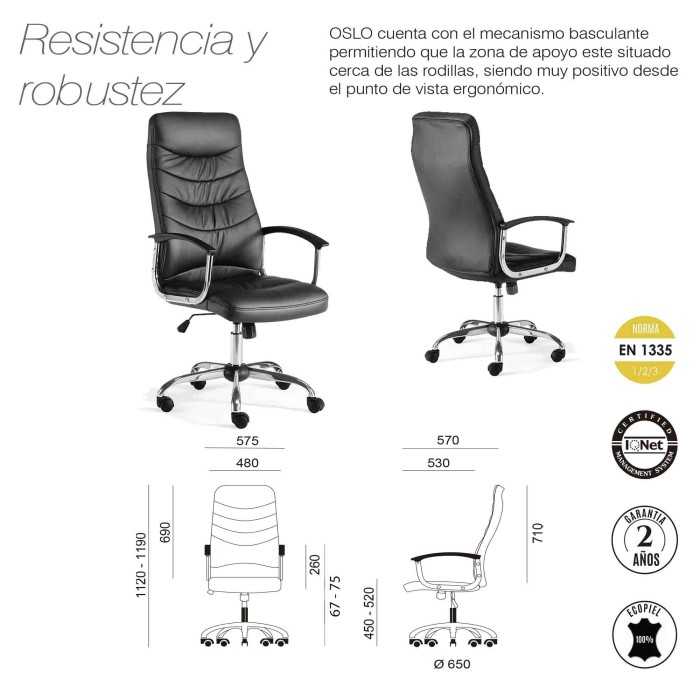 Sillón de oficina SEGOVIA, respaldo alto, gran acolchado, brazos fijos
