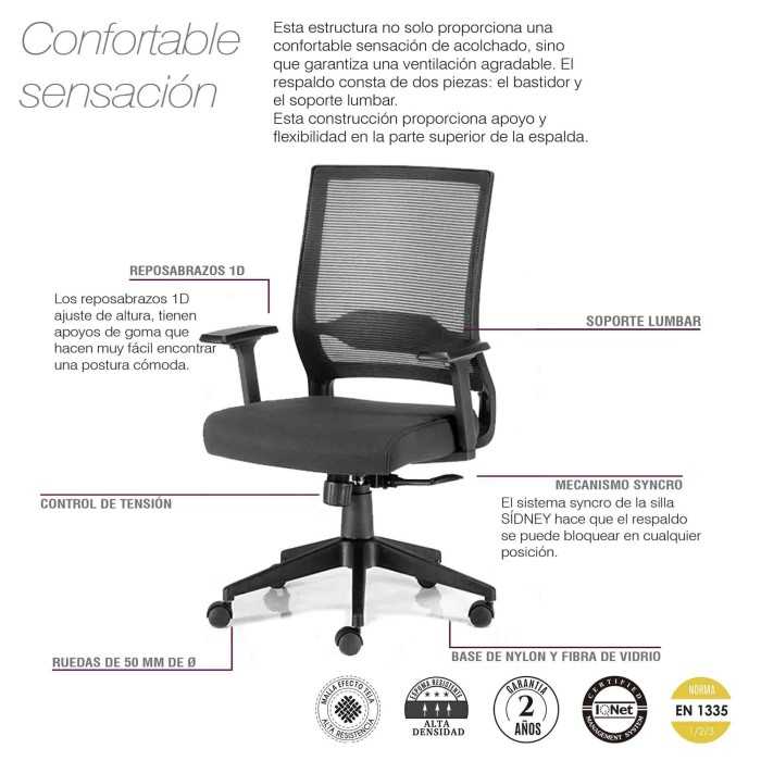 Silla de oficina SIDNEY de Euromof negra