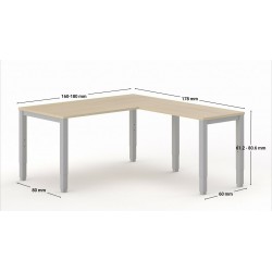 Mesa de oficina con Ala TEMPO, estructura 4 patas regulables en altura, fondo 80 cm