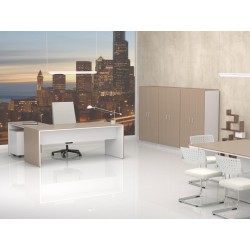 Despacho Completo Style 1, con 3 armarios medios, Mesa fondo 90 cm