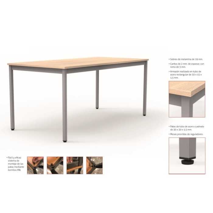 Mesa colectividad rectangular estructura perimetral serie DAI fondo 80 cm