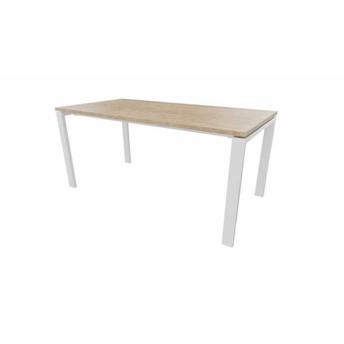 Mesa de oficina PORTICO, fondo 80 cm, tablero blanco/olmo, estructura metálica