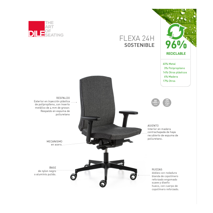 Silla ergonómica modelo Flexa uso 24 horas de Dileoffice con brazos regulables 4D negros