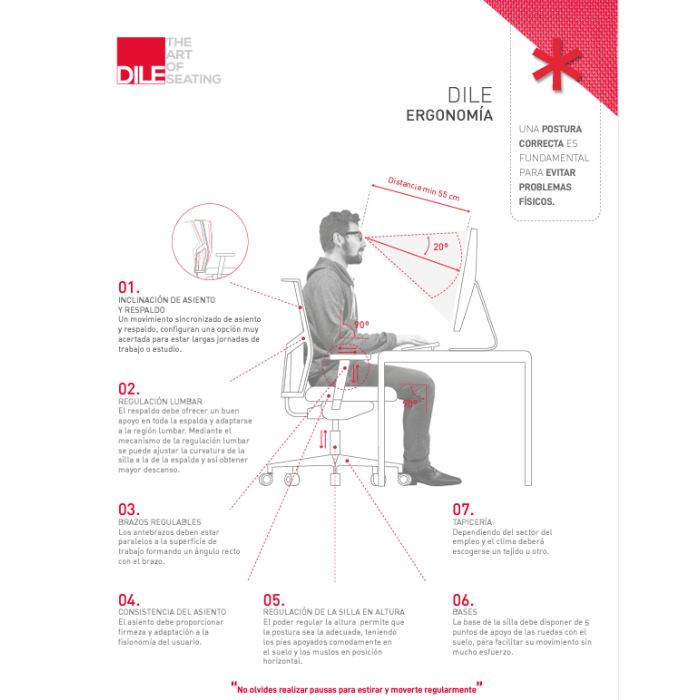Silla ergonómica modelo Flexa uso 24 horas de Dileoffice con brazos regulables 4D negros