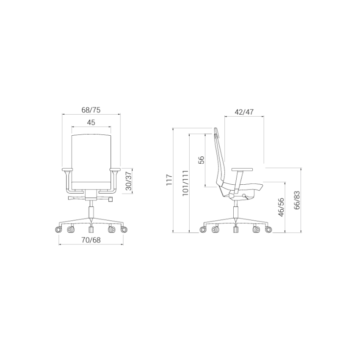 Silla ergonómica modelo Flexa uso 24 horas de Dileoffice con brazos regulables 4D negros