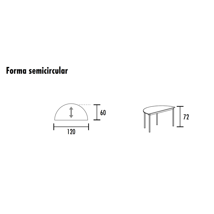 Mesa formación semicircular fondo 60 serie DAI medida 120 x 60 cm