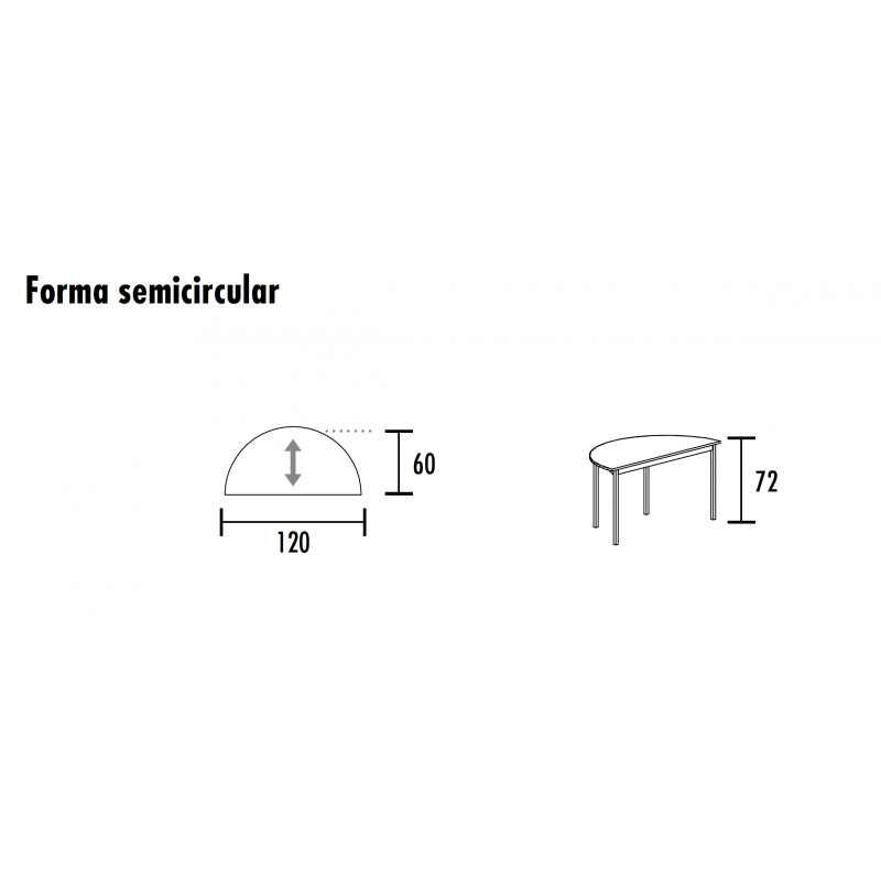 Mesa formación semicircular fondo 60 serie DAI medida 120 x 60 cm