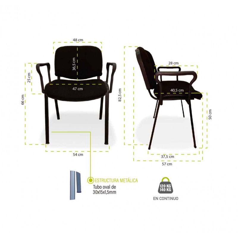 Silla confidente tapizada ISO con brazos estructura cromada - Mobiocasión