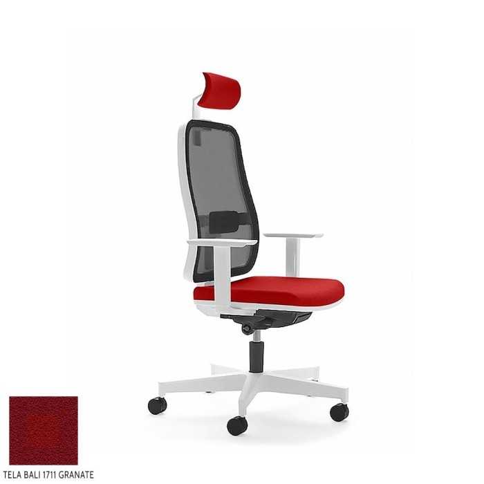 Silla de escritorio ergonómica BLAZE blanca con cabezal respaldo malla uso 8 horas