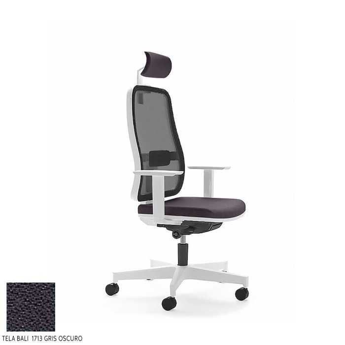 Silla de escritorio ergonómica BLAZE blanca con cabezal respaldo malla uso 8 horas