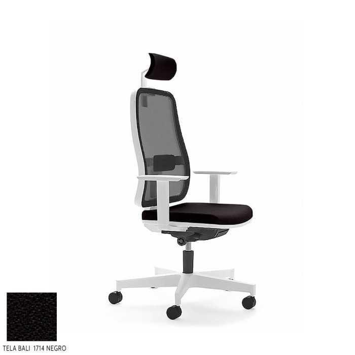 Silla de escritorio ergonómica BLAZE blanca con cabezal respaldo malla uso 8 horas