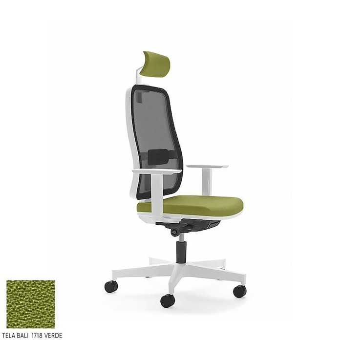Silla de escritorio ergonómica BLAZE blanca con cabezal respaldo malla uso 8 horas