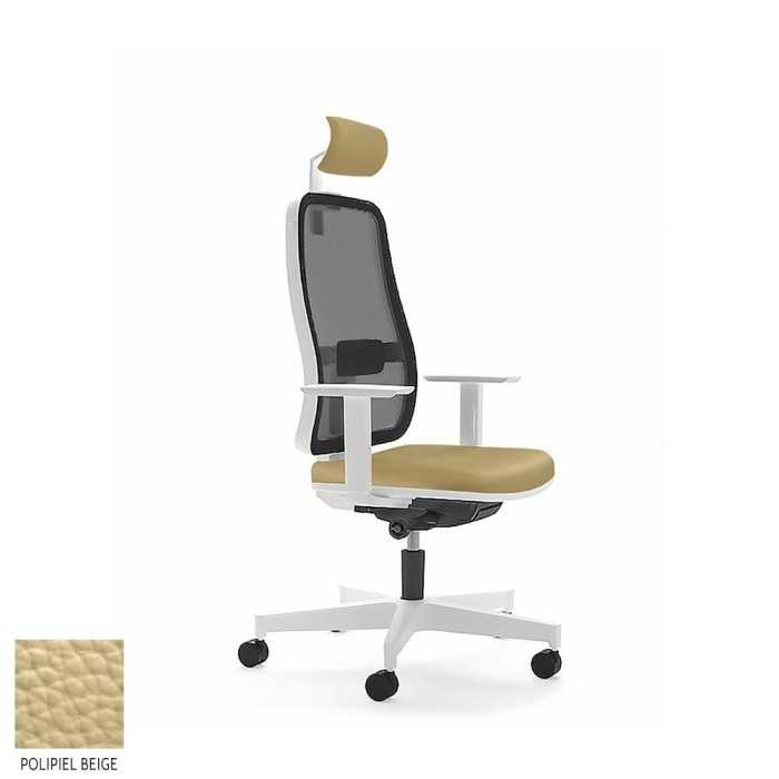 Silla de escritorio ergonómica BLAZE blanca con cabezal respaldo malla uso 8 horas