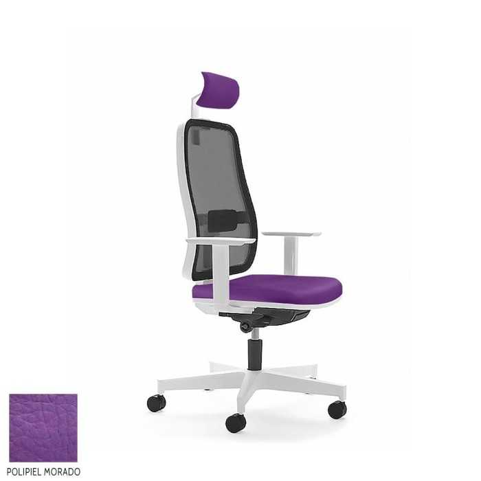 Silla de escritorio ergonómica BLAZE blanca con cabezal respaldo malla uso 8 horas