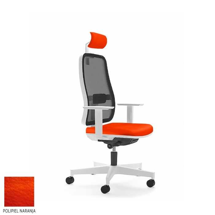 Silla de escritorio ergonómica BLAZE blanca con cabezal respaldo malla uso 8 horas
