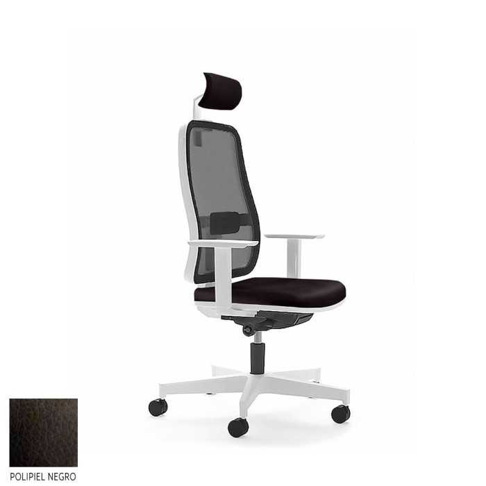 Silla de escritorio ergonómica BLAZE blanca con cabezal respaldo malla uso 8 horas