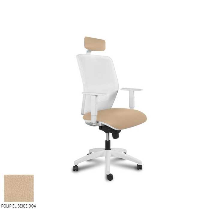 Silla ergonómica de oficina modelo Kerry White de Vincolo, con cabezal, brazos regulables