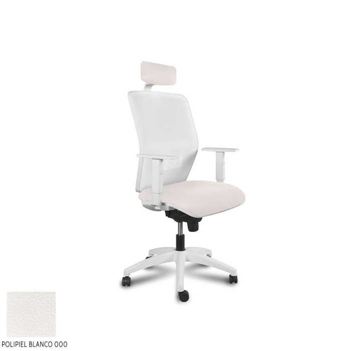 Silla ergonómica de oficina modelo Kerry White de Vincolo, con cabezal, brazos regulables