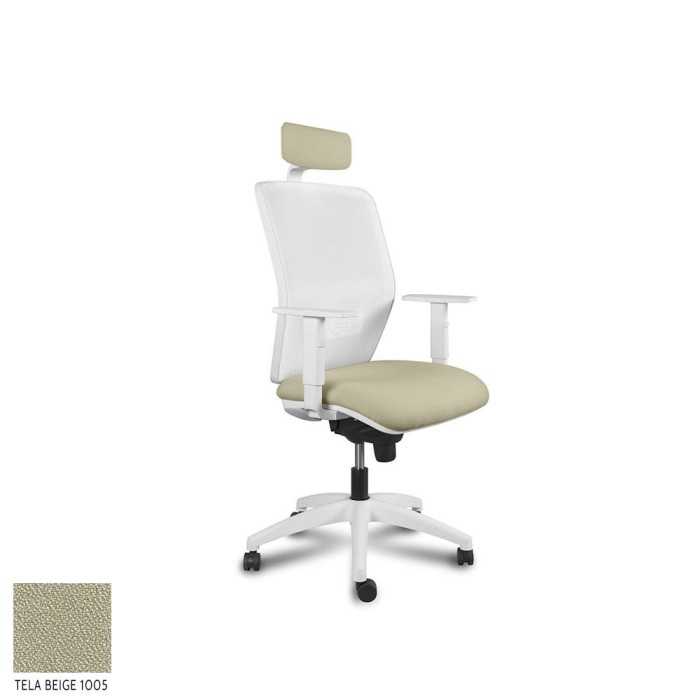 Silla ergonómica de oficina modelo Kerry White de Vincolo, con cabezal, brazos regulables
